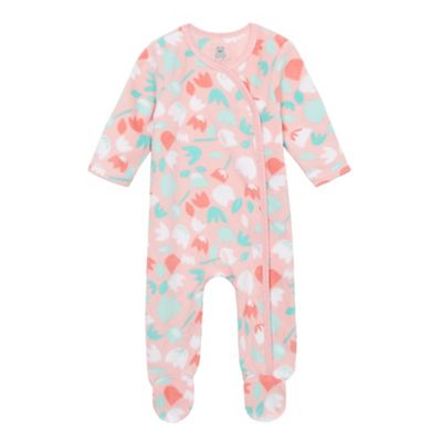 bluezoo Baby girls' pink floral print fleece sleepsuit